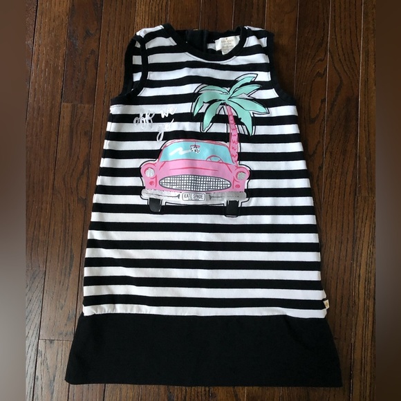 Kate Spade Girls 7 Black/White Striped Sleeveless “Off We Go” Road Trip Dress - Picture 2 of 12